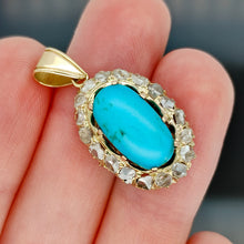 Load image into Gallery viewer, Antique 9ct Gold Turquoise and Rose Cut Diamond Cluster Pendant
