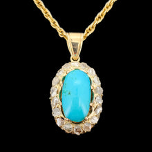 Load image into Gallery viewer, Antique 9ct Gold Turquoise and Rose Cut Diamond Cluster Pendant
