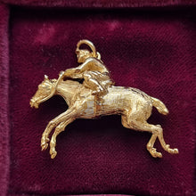 Load image into Gallery viewer, Vintage 9ct Gold Horse and Jockey Pendant, Hallmarked London 1976 side
