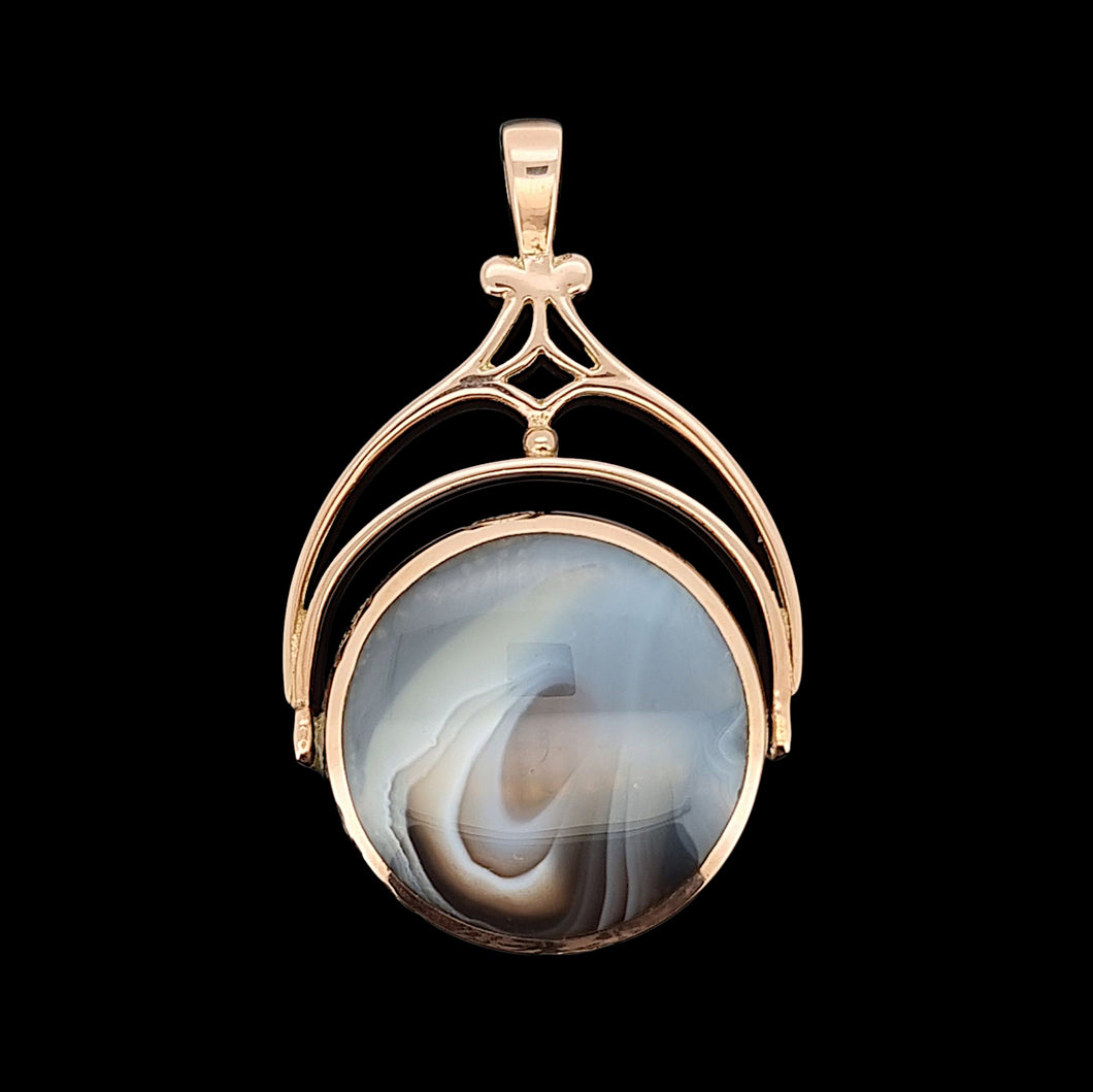 Vintage 9ct Rose Gold Mother of Pearl and Agate Swivel Pendant