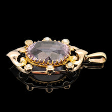 Load image into Gallery viewer, Antique 9ct Yellow Gold Amethyst and Seed Pearl Pendant
