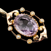 Load image into Gallery viewer, Antique 9ct Yellow Gold Amethyst and Seed Pearl Pendant
