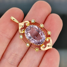 Load image into Gallery viewer, Antique 9ct Yellow Gold Amethyst and Seed Pearl Pendant
