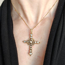 Load image into Gallery viewer, Antique 18ct Yellow Gold Rose Cut Diamond Cross Pendant
