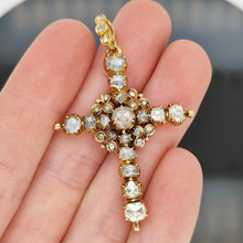 Load image into Gallery viewer, Antique 18ct Yellow Gold Rose Cut Diamond Cross Pendant
