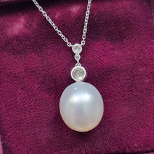 Load image into Gallery viewer, 18ct White Gold Pearl and Diamond Pendant Necklace, 0.30ct back
