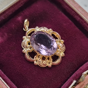 Antique 9ct Rose Gold Amethyst Pendant in box