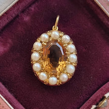 Load image into Gallery viewer, Antique 9ct Yellow Gold Citrine and Pearl Oval Cluster Pendant
