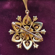 Load image into Gallery viewer, Antique 15ct Gold Turquoise and Seed Pearl Pendant/Brooch back
