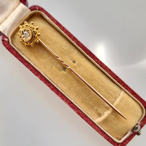 Antique 18ct & 9ct Yellow Gold Diamond Tie/Stick Pin in box