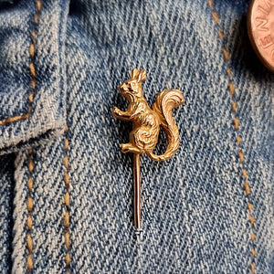 French Antique 15ct Gold Squirrel Tie/Stick Pin modelled on jacket