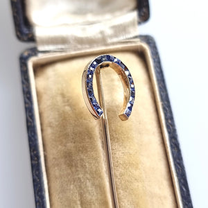 Victorian 9ct Gold Sapphire Horseshoe Tie/Stick Pin in box