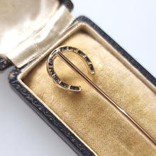 Load image into Gallery viewer, Victorian 9ct Gold Sapphire Horseshoe Tie/Stick Pin back
