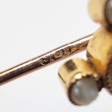 Load image into Gallery viewer, Antique 15ct &amp; 9ct Gold Peridot and Pearl Tie/Stick Pin stamp
