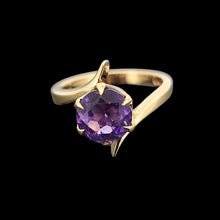 Load image into Gallery viewer, Gold ring with an amethyst on a black background

