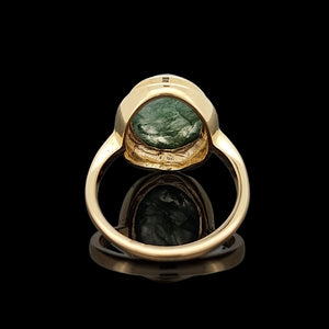 Vintage 9ct Yellow Gold Moss Agate Solitaire Ring