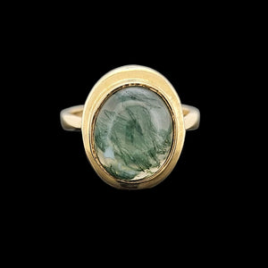 Vintage 9ct Yellow Gold Moss Agate Solitaire Ring