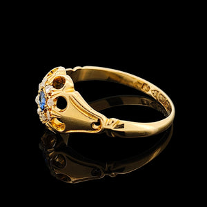 Edwardian 18ct Gold Sapphire and Diamond Cluster Ring, Hallmarked Chester 1906