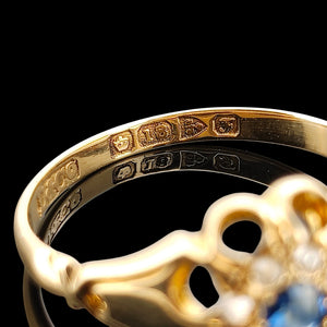 Edwardian 18ct Gold Sapphire and Diamond Cluster Ring, Hallmarked Chester 1906