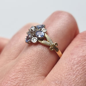 Vintage 9ct Gold Tanzanite and Diamond Cluster Ring modelled