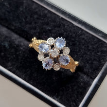 Load image into Gallery viewer, Vintage 9ct Gold Tanzanite and Diamond Cluster Ring in box
