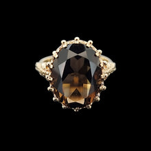Load image into Gallery viewer, Vintage 9ct Yellow Gold Smokey Quartz Dress Ring on a black background
