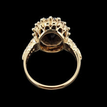 Load image into Gallery viewer, Vintage 9ct Yellow Gold Smokey Quartz Dress Ring shown from behind, on a black background
