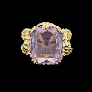 Vintage 9ct Yellow Gold Amethyst Rope Design Statement Ring