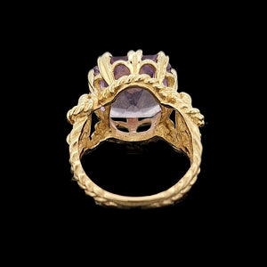 Vintage 9ct Yellow Gold Amethyst Rope Design Statement Ring