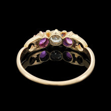 Load image into Gallery viewer, Antique 18ct Yellow Gold Ruby and Diamond Three Stone Ring
