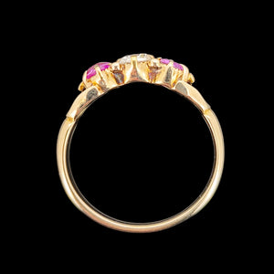 Antique 18ct Yellow Gold Ruby and Diamond Three Stone Ring