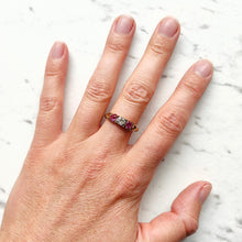 Load image into Gallery viewer, Antique 18ct Yellow Gold Ruby and Diamond Three Stone Ring
