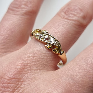 Edwardian 18ct Gold Old Cut Diamond Five Stone Ring modelled