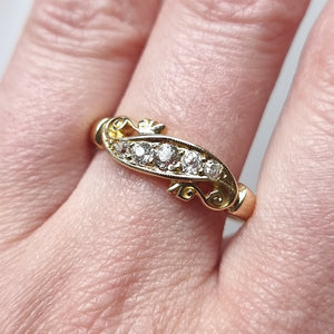 Edwardian 18ct Gold Old Cut Diamond Five Stone Ring modelled