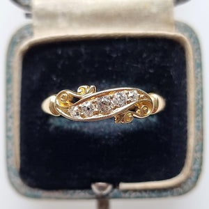 Edwardian 18ct Gold Old Cut Diamond Five Stone Ring in box