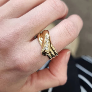 Antique/Vintage 9ct Gold Old Cut Diamond Snake Ring modelled