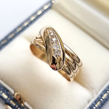 Load image into Gallery viewer, Antique/Vintage 9ct Gold Old Cut Diamond Snake Ring in box
