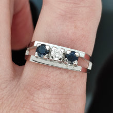 Load image into Gallery viewer, Vintage 18ct White Gold Sapphire and Diamond Three Stone Ring
