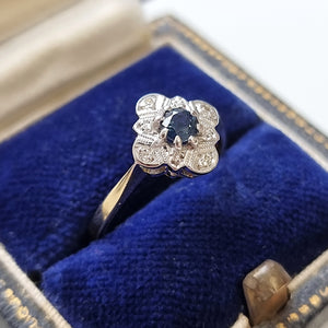 Vintage 18ct Yellow & White Gold Sapphire and Diamond Ring