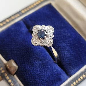 Vintage 18ct Yellow & White Gold Sapphire and Diamond Ring