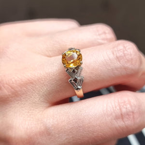 18ct Gold Topaz and Baguette-Cut Diamond Ring modelled