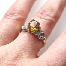 Load image into Gallery viewer, 18ct Gold Topaz and Baguette-Cut Diamond Ring modelled
