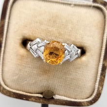 Load image into Gallery viewer, 18ct Gold Topaz and Baguette-Cut Diamond Ring in box

