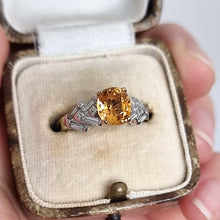 Load image into Gallery viewer, 18ct Gold Topaz and Baguette-Cut Diamond Ring in box
