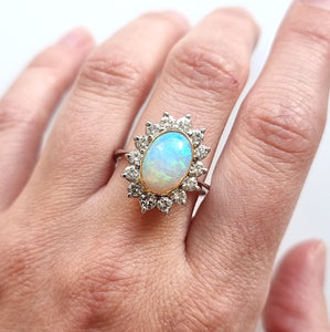 Vintage 18ct White Gold Opal and Diamond Cluster Ring, 2.15ct modelled