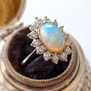 Vintage 18ct White Gold Opal and Diamond Cluster Ring, 2.15ct in box