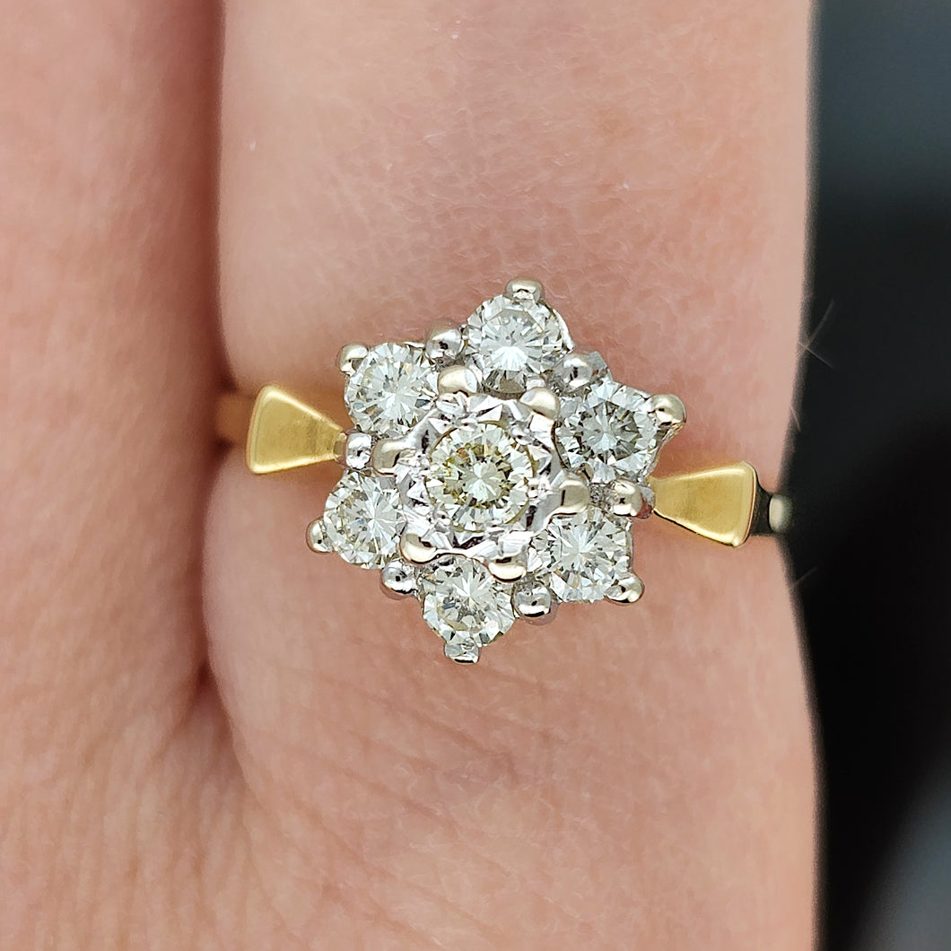 Vintage 18ct Yellow and White Gold Brilliant Cut Diamond Cluster Ring