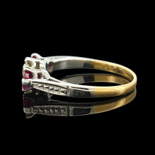 Load image into Gallery viewer, Vintage 18ct Gold Ruby and Diamond Three Stone Ring
