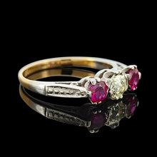 Load image into Gallery viewer, Vintage 18ct Gold Ruby and Diamond Three Stone Ring
