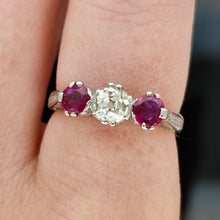 Load image into Gallery viewer, Vintage 18ct Gold Ruby and Diamond Three Stone Ring
